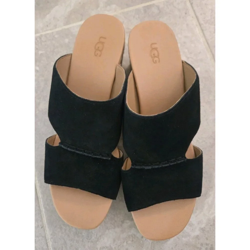 Ugg Black Suede Espadrilles Sandals Wedges Womens 10